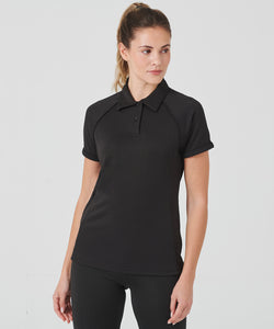 Womens piped performance polo | black/white