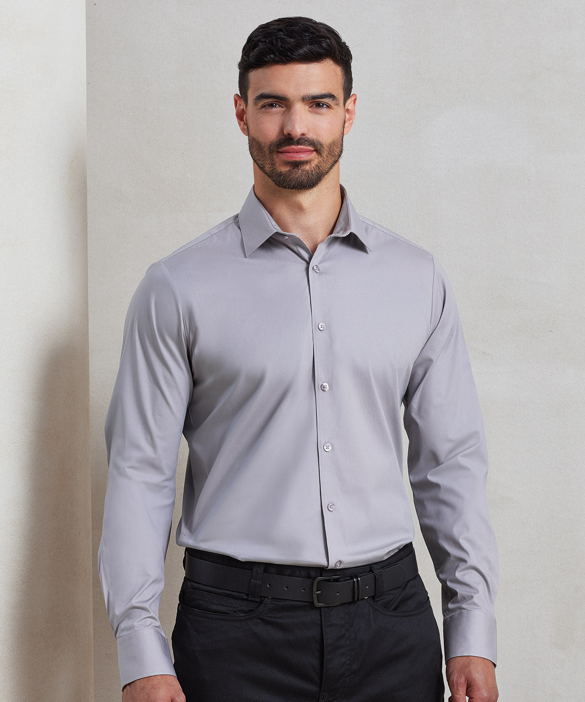 Stretch fit cotton poplin long sleeve shirt | black