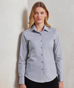 Womens stretch fit cotton poplin long sleeve blouse | black