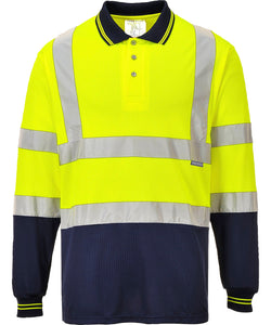 Two-tone long sleeve polo (S279) | yellow/navy