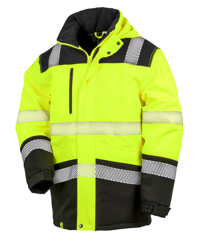 Printable softshell safety coat | fluorescent yellow/black
