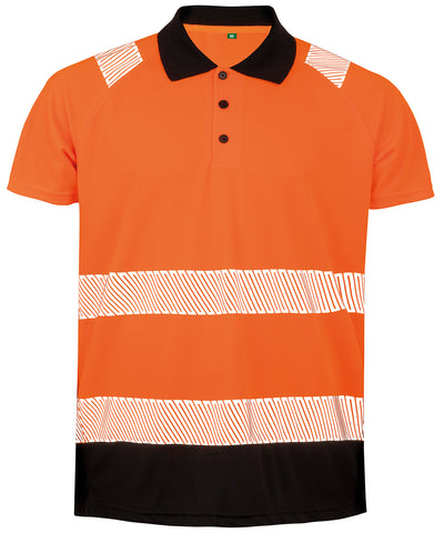 Recycled safety polo | fluorescent orange/black
