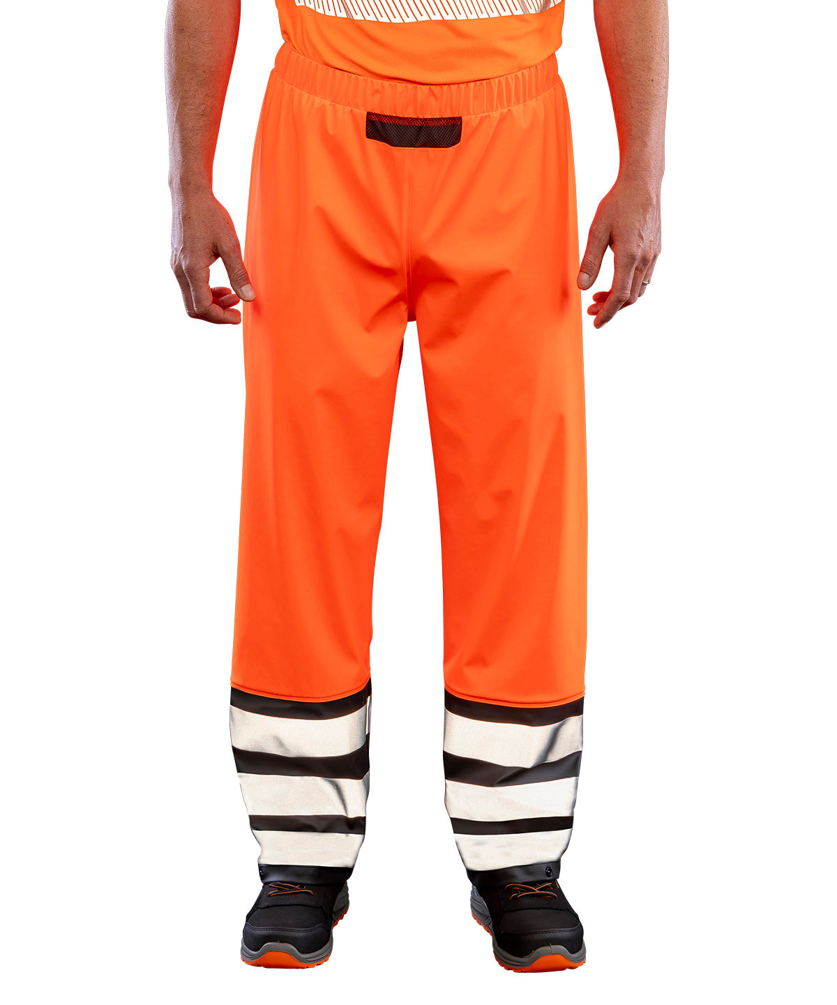 Heavy-duty prism PU safe and dry trousers with recycled backing | fluorescent orange/black