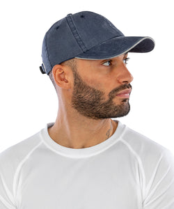 Washed fine line cotton cap with sandwich peak | putty/navy