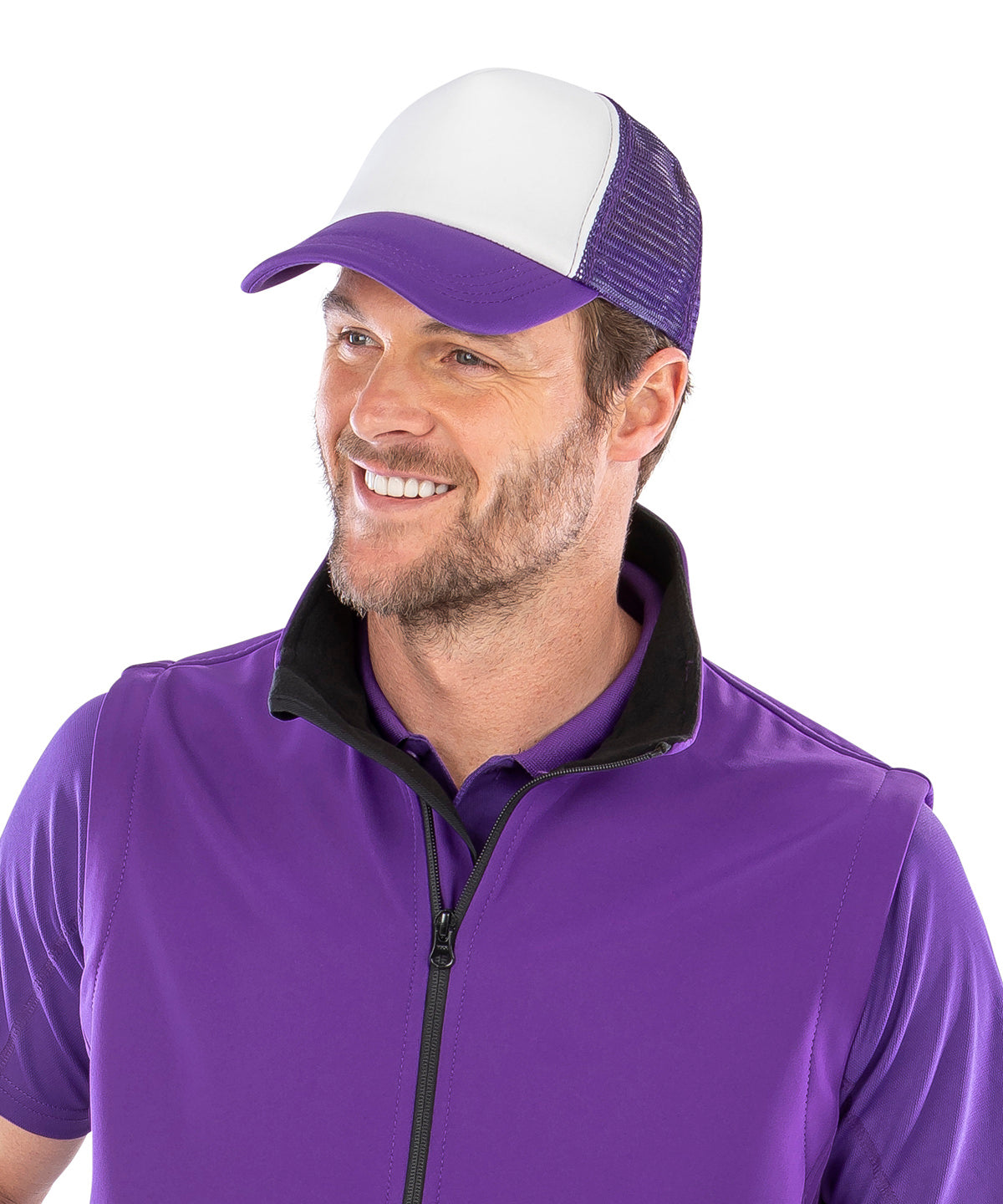 Core Detroit  mesh truckers cap | purple/white