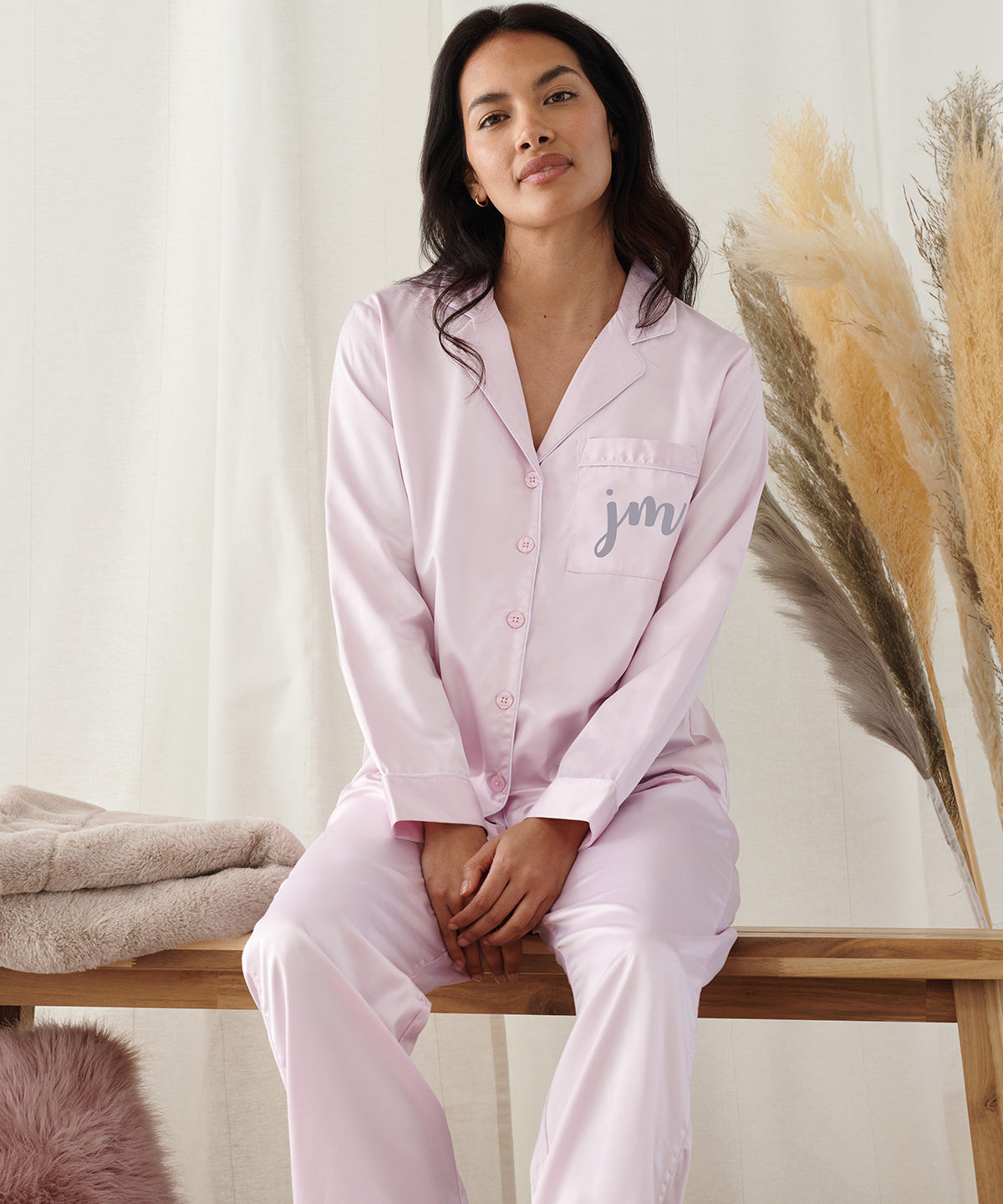 Womens satin long pyjamas | black