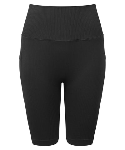 Womens TriDri® ribbed seamless 3D Fit cycle shorts | black