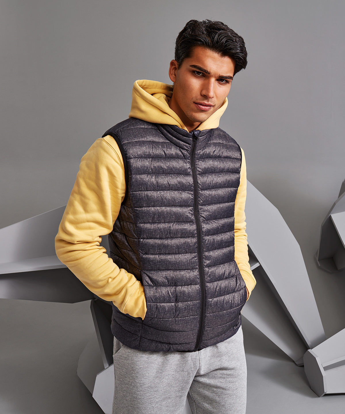 Melange padded gilet | navy melange