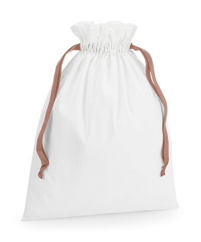 Cotton gift bag with ribbon drawstring | soft white/rose gold