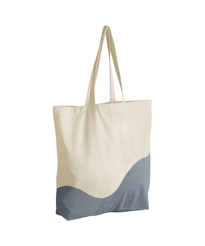 Organic cotton wave print maxi tote | natural/blue grey