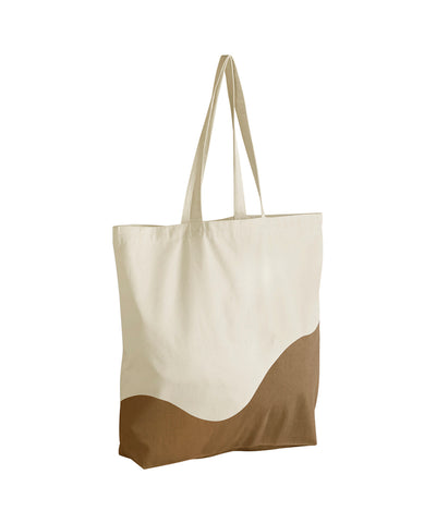 Organic cotton wave print maxi tote | natural/caramel