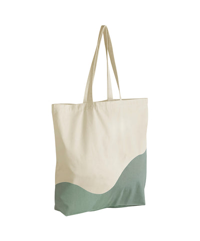 Organic cotton wave print maxi tote | natural/dusty green