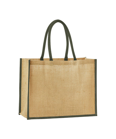 Natural starched jute classic shopper | natural/olive green