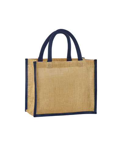 Natural starched jute midi tote | natural/navy