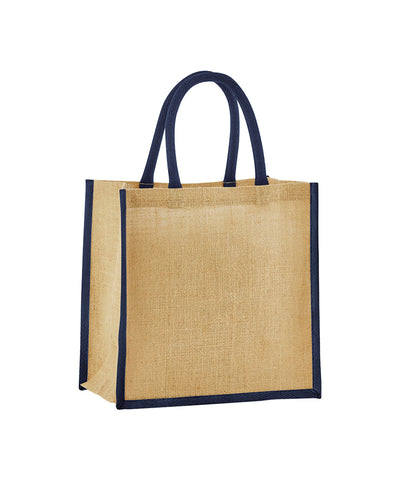 Natural starched jute mini gift bag | natural/navy