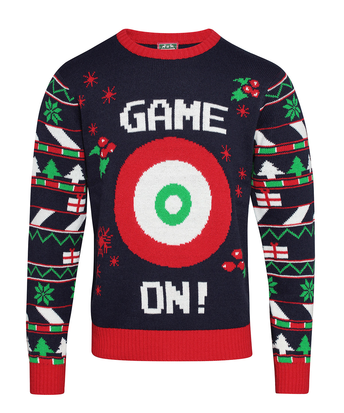 CJ001 The Christmas Shop Navy Adults 3D ball with hook and loop fastening jumper