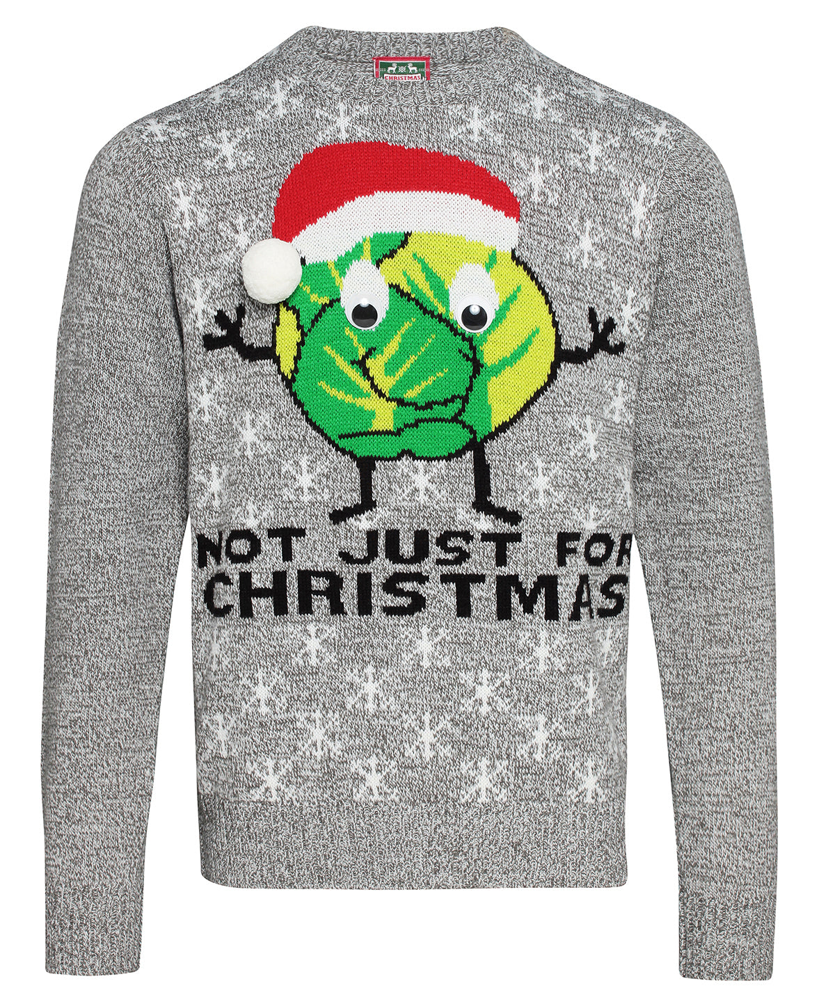 CJ004 The Christmas Shop Grey Marl Adults Sprouts Not Just For Christmas jumper