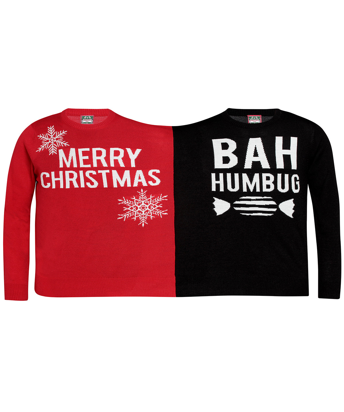 CJ006 The Christmas Shop Red/Black Adults Double Merry Christmas/Bah Humbug Christmas Jumper