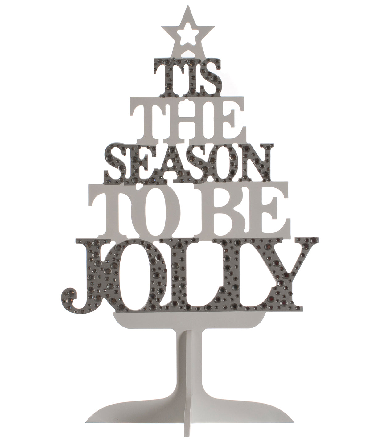 CS325 The Christmas Shop Silver/White Wooden text tree