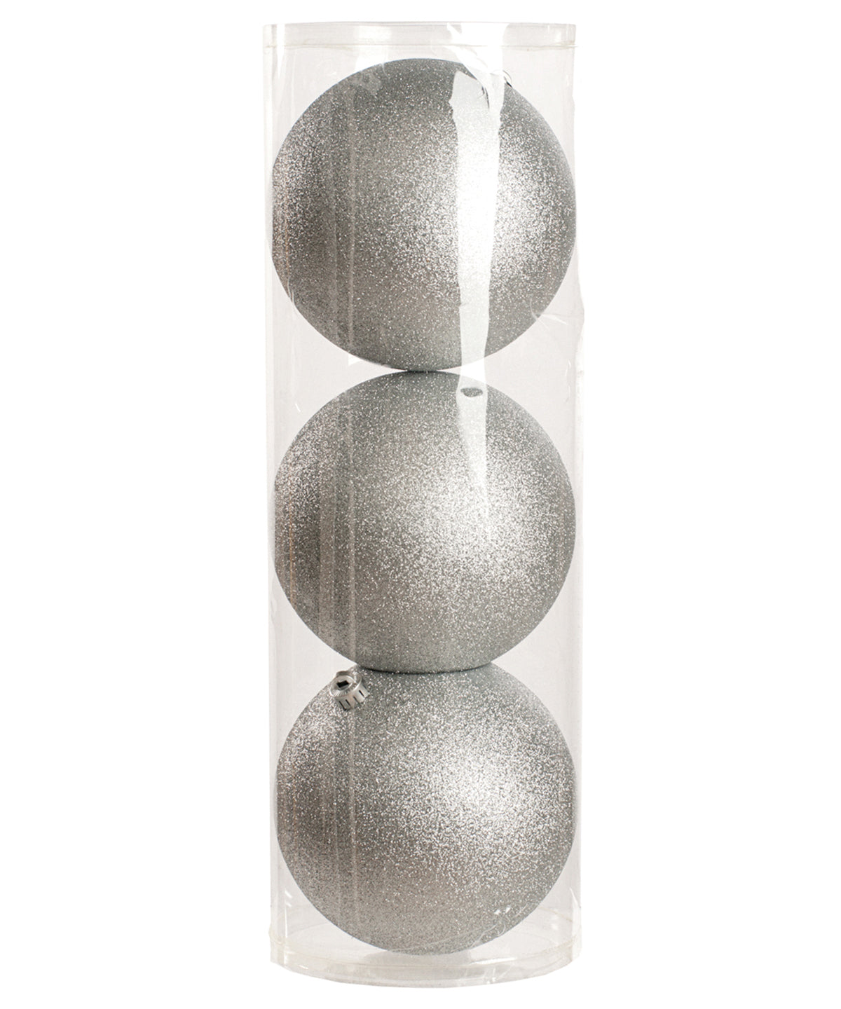 CS538 The Christmas Shop Silver 3 x Glitter balls in drum
