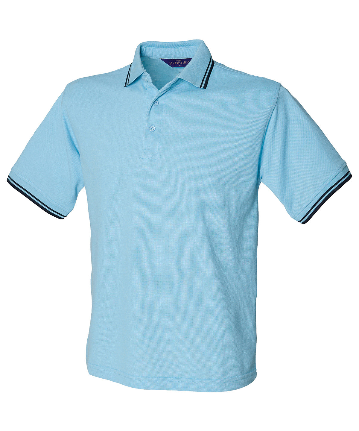 HB450 Henbury Sky/Navy 65/35 tipped piqué polo shirt