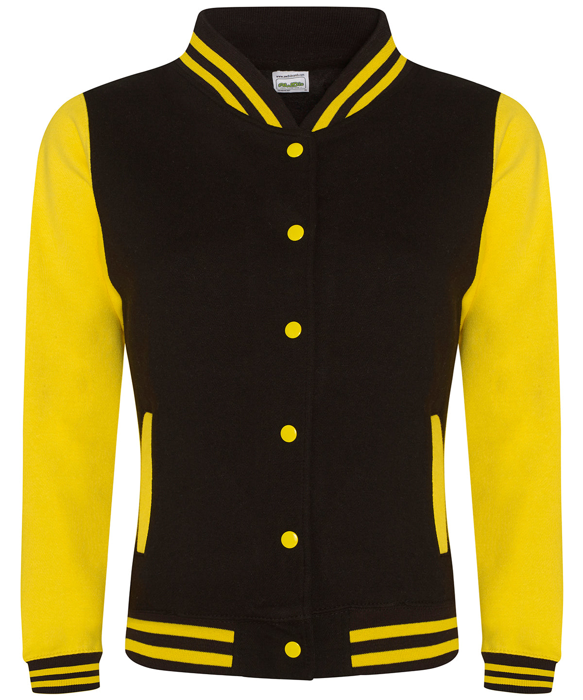 JH43F AWDis Just Hoods Jet Black/Sun Yellow Women's varsity jacket
