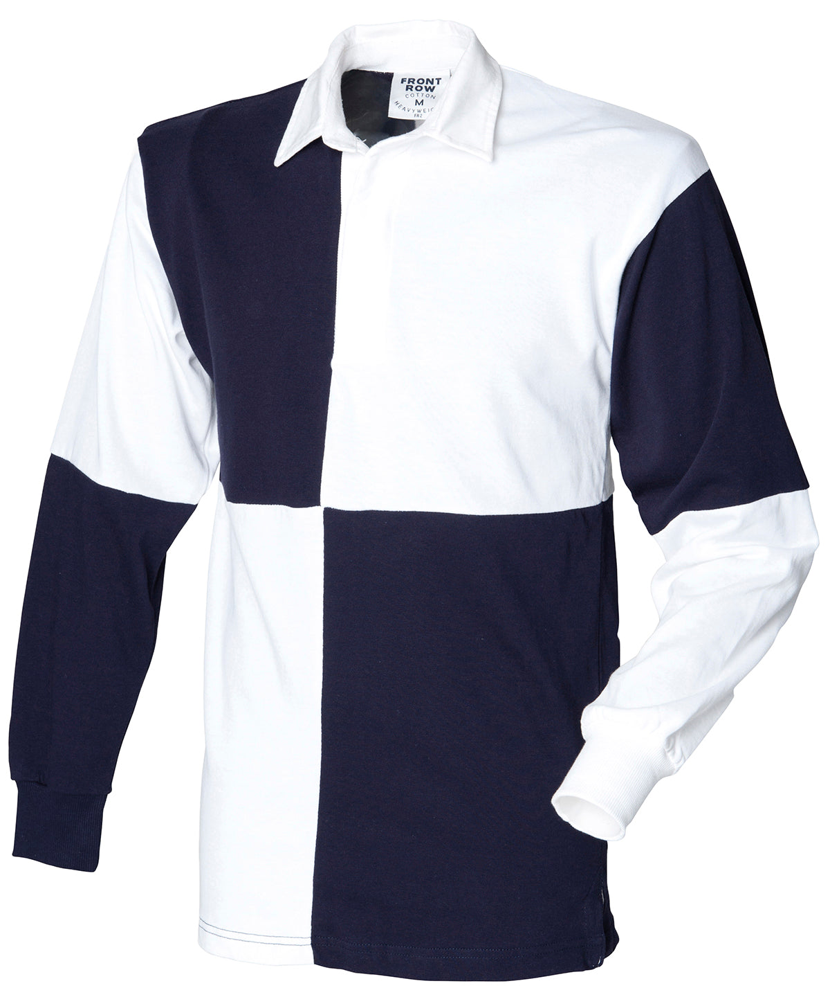FR02M Front Row White/Navy (White collar) Quartered rugby shirt