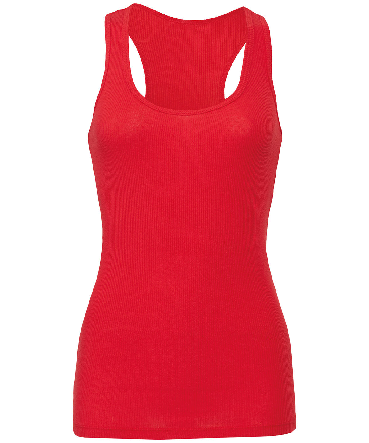 BE075 Bella Canvas Red 2x1 Rib racerback longer length tank top