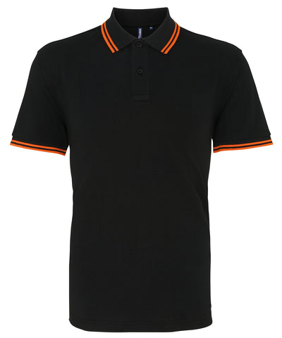 Mens classic fit tipped polo | black/orange