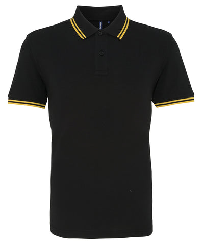 Mens classic fit tipped polo | black/yellow