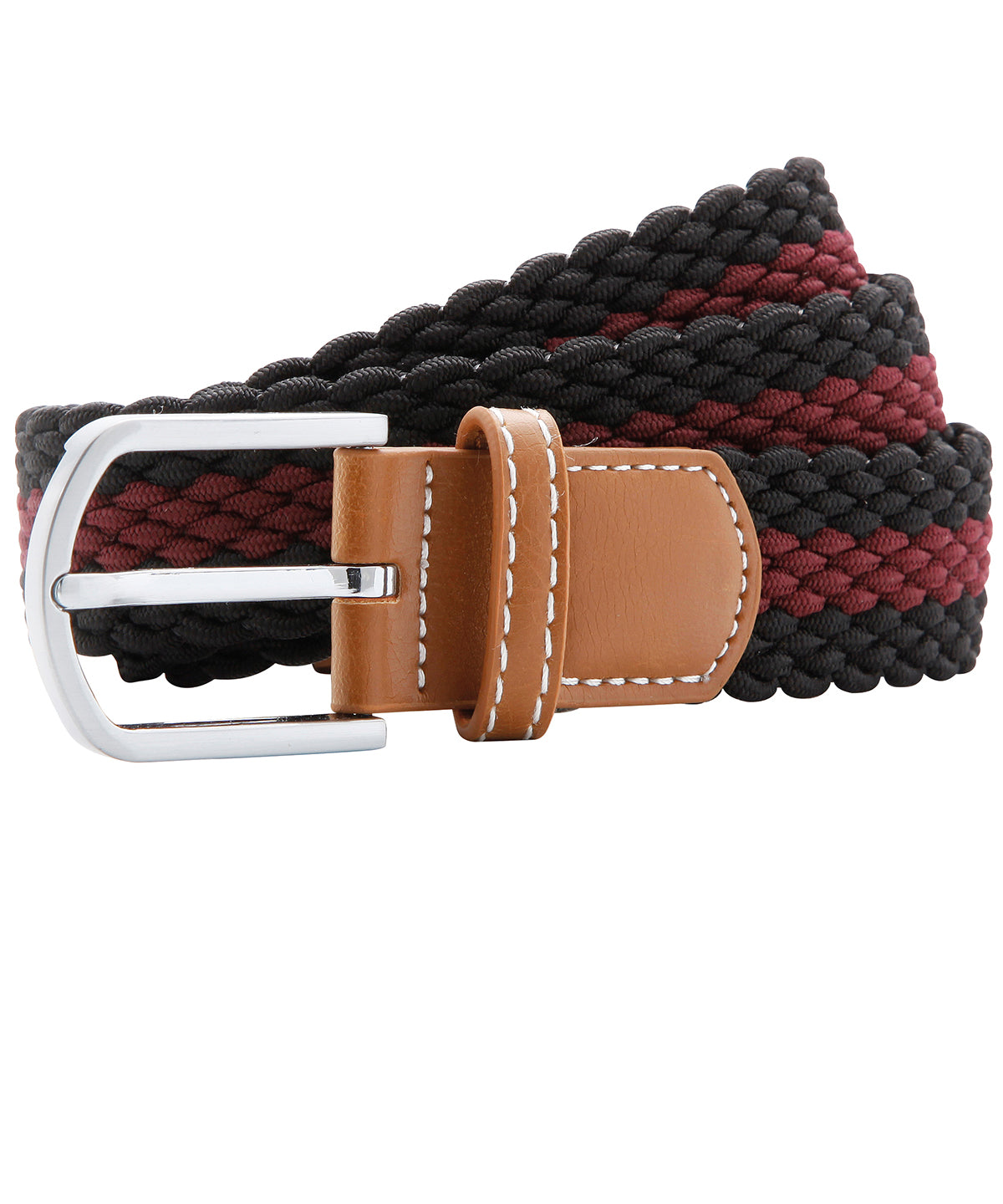 Two-colour stripe braid stretch belt | black/burgundy
