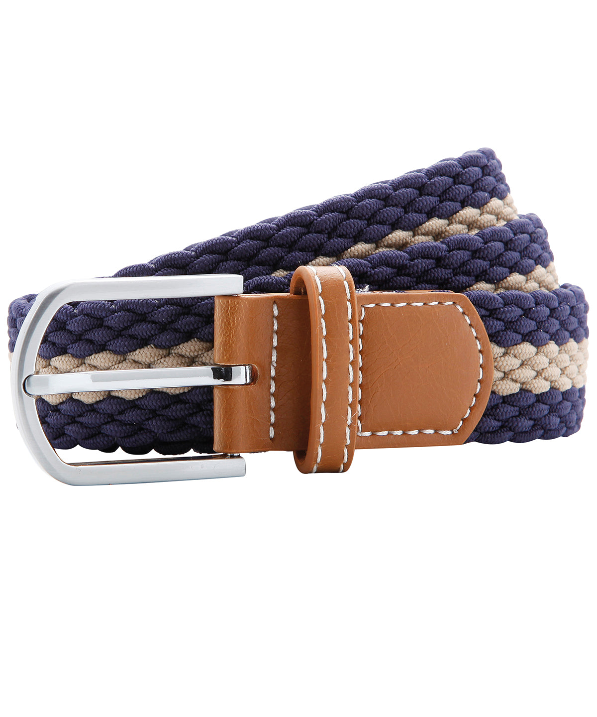 Two-colour stripe braid stretch belt | navy/khaki