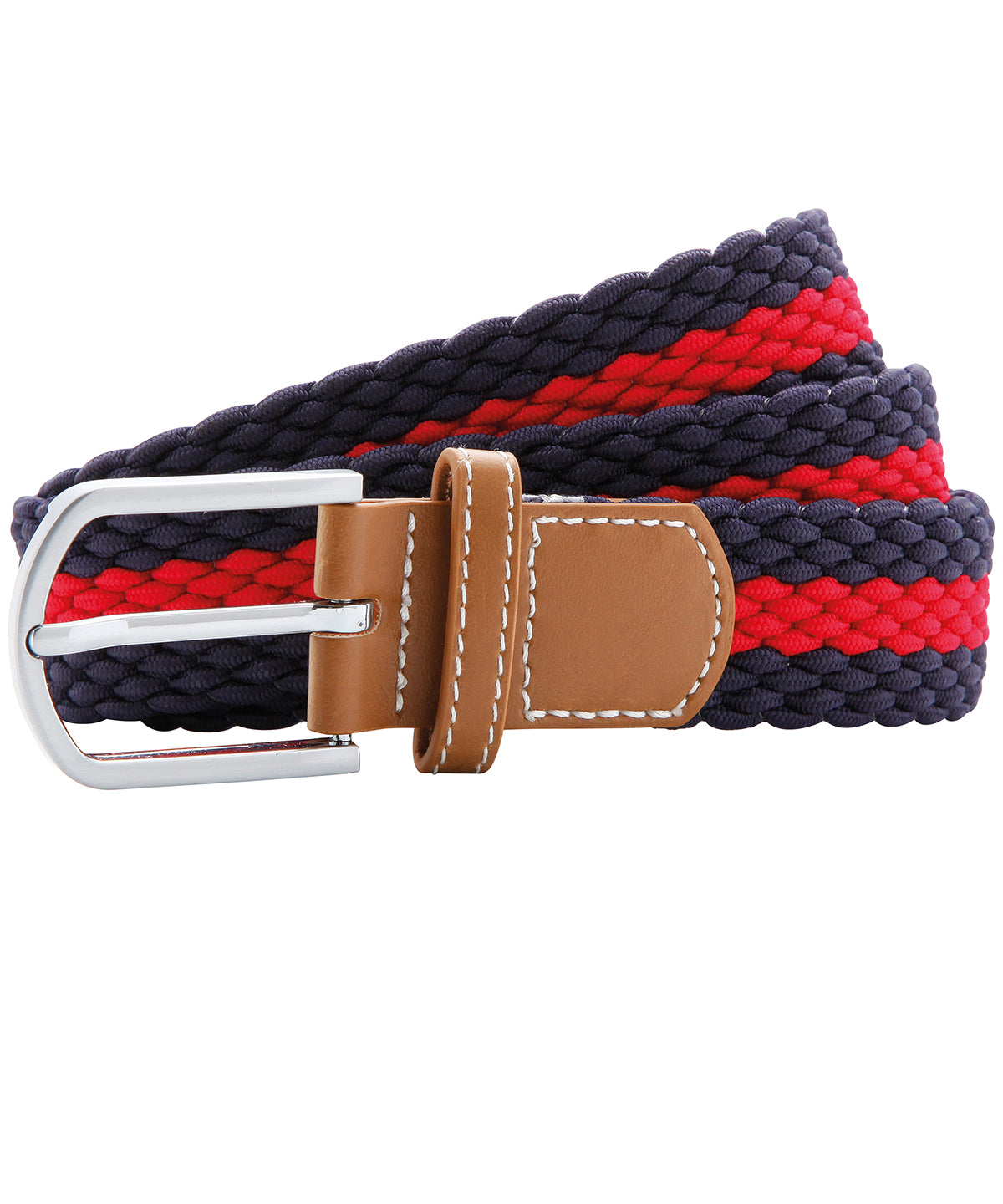 Two-colour stripe braid stretch belt | navy/red