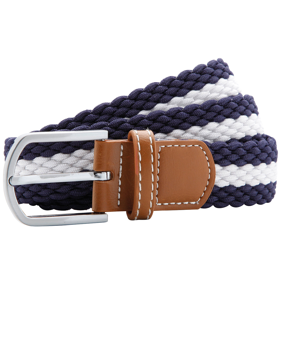 Two-colour stripe braid stretch belt | navy/white