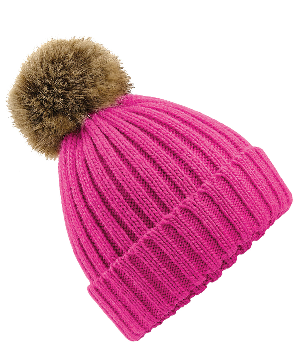 Fur pop pom chunky beanie | fuchsia