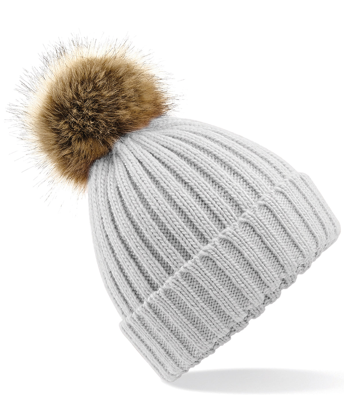 Fur pop pom chunky beanie | light grey
