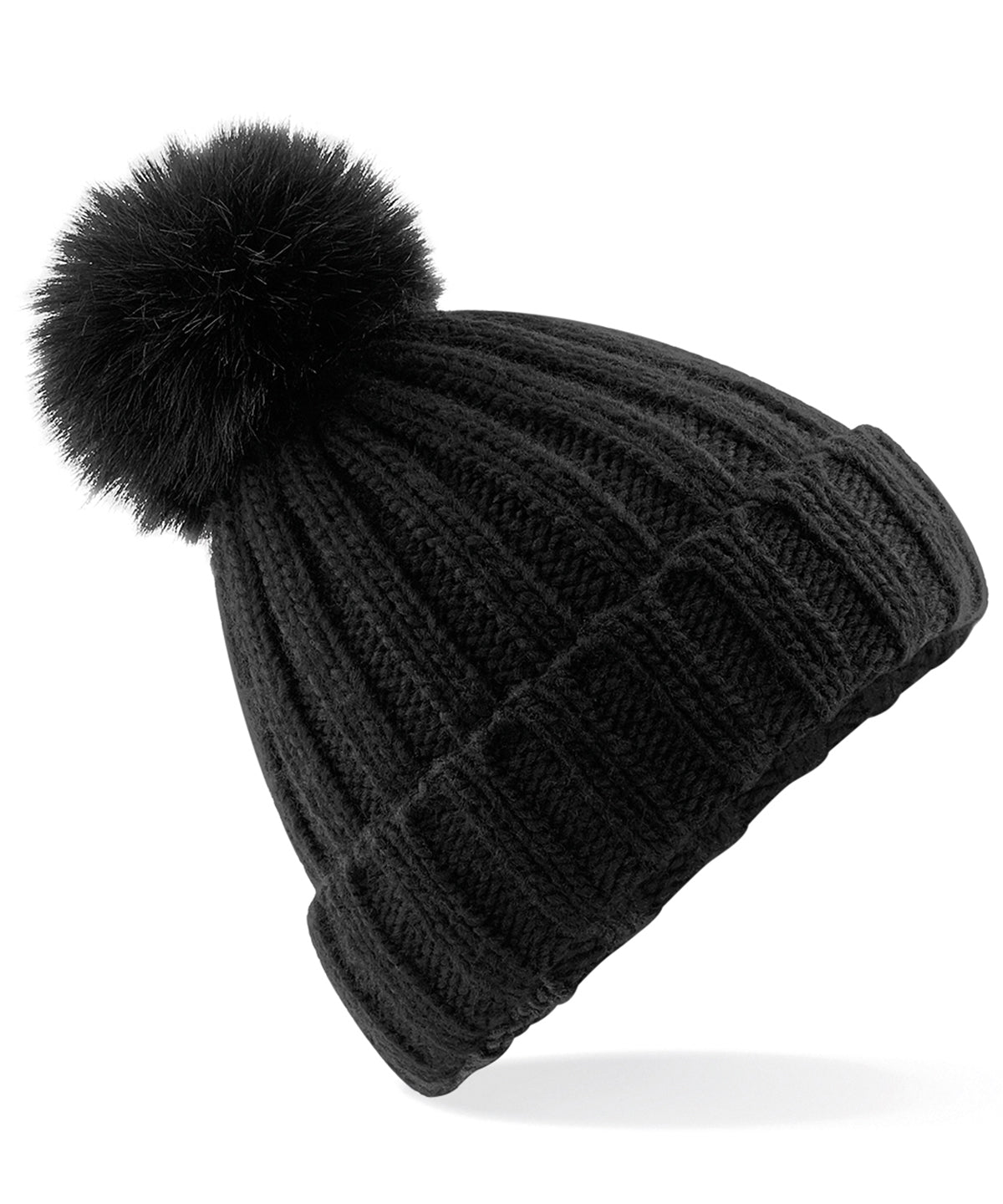 Verbier fur pop pom chunky beanie | black