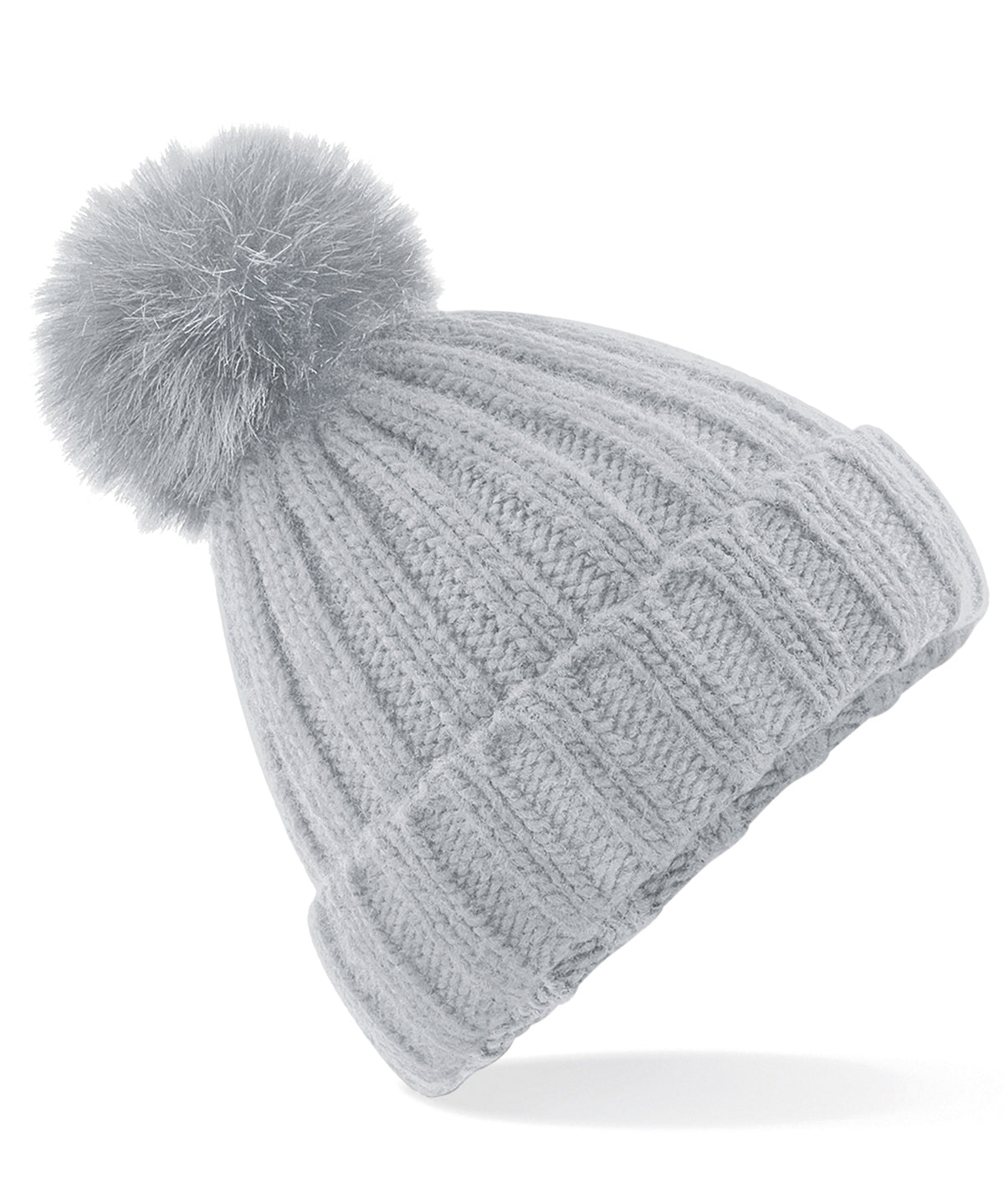 Verbier fur pop pom chunky beanie | light grey