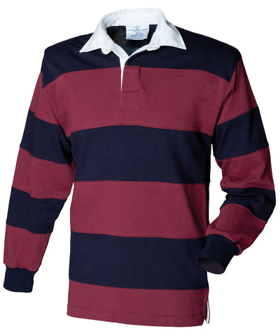 Sewn stripe long sleeve rugby shirt | burgundy/navy