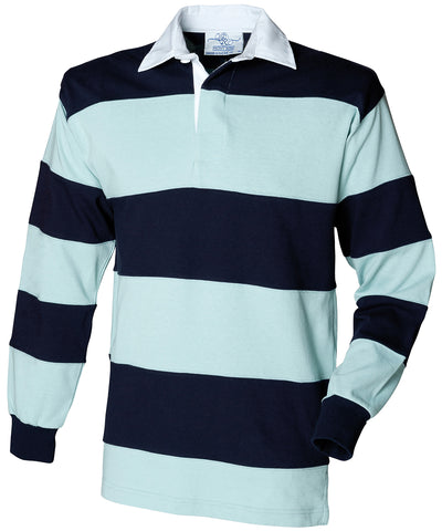 Sewn stripe long sleeve rugby shirt | duck egg/navy