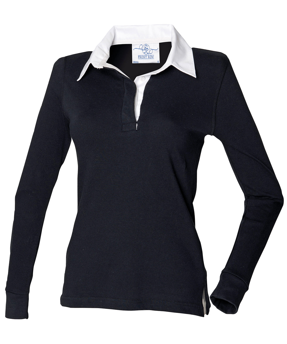 Womens long sleeve plain rugby shirt | Black/White