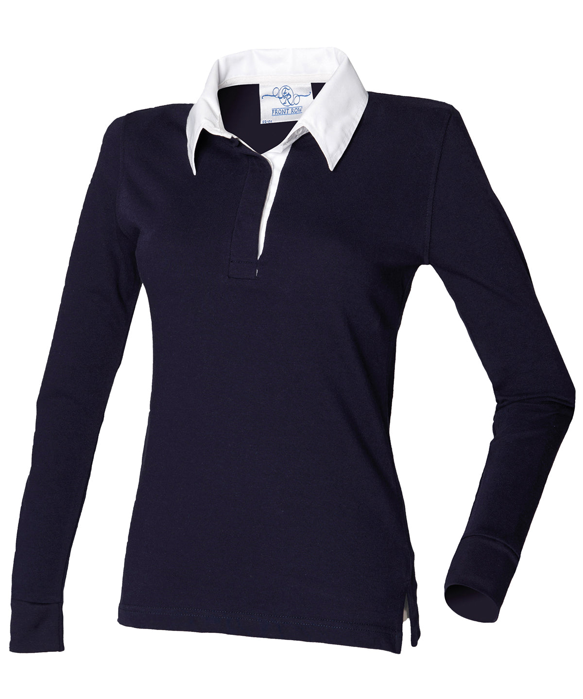 Womens long sleeve plain rugby shirt | navy/white