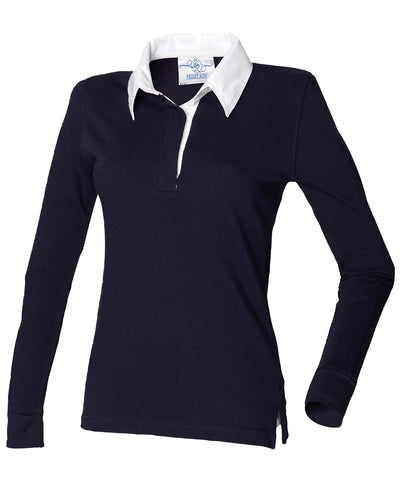 Womens long sleeve plain rugby shirt | navy/white