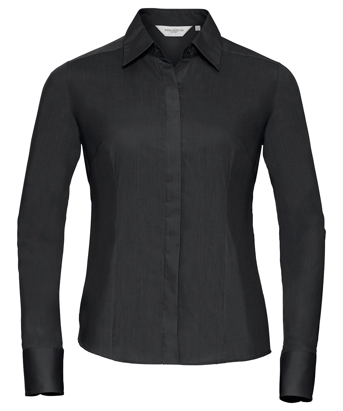 Womens long sleeve polycotton easycare fitted poplin shirt | Black