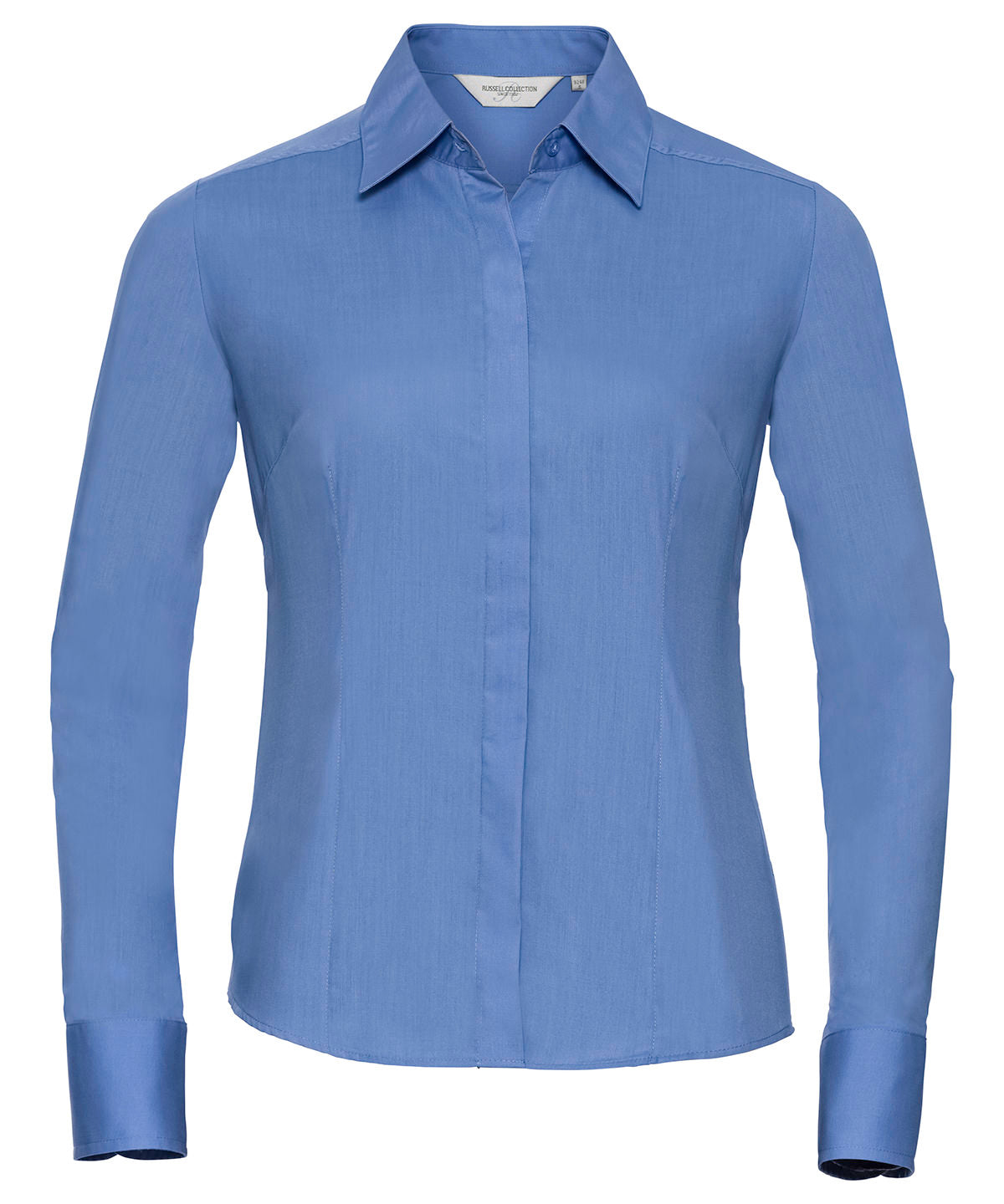 Womens long sleeve polycotton easycare fitted poplin shirt | corporate blue