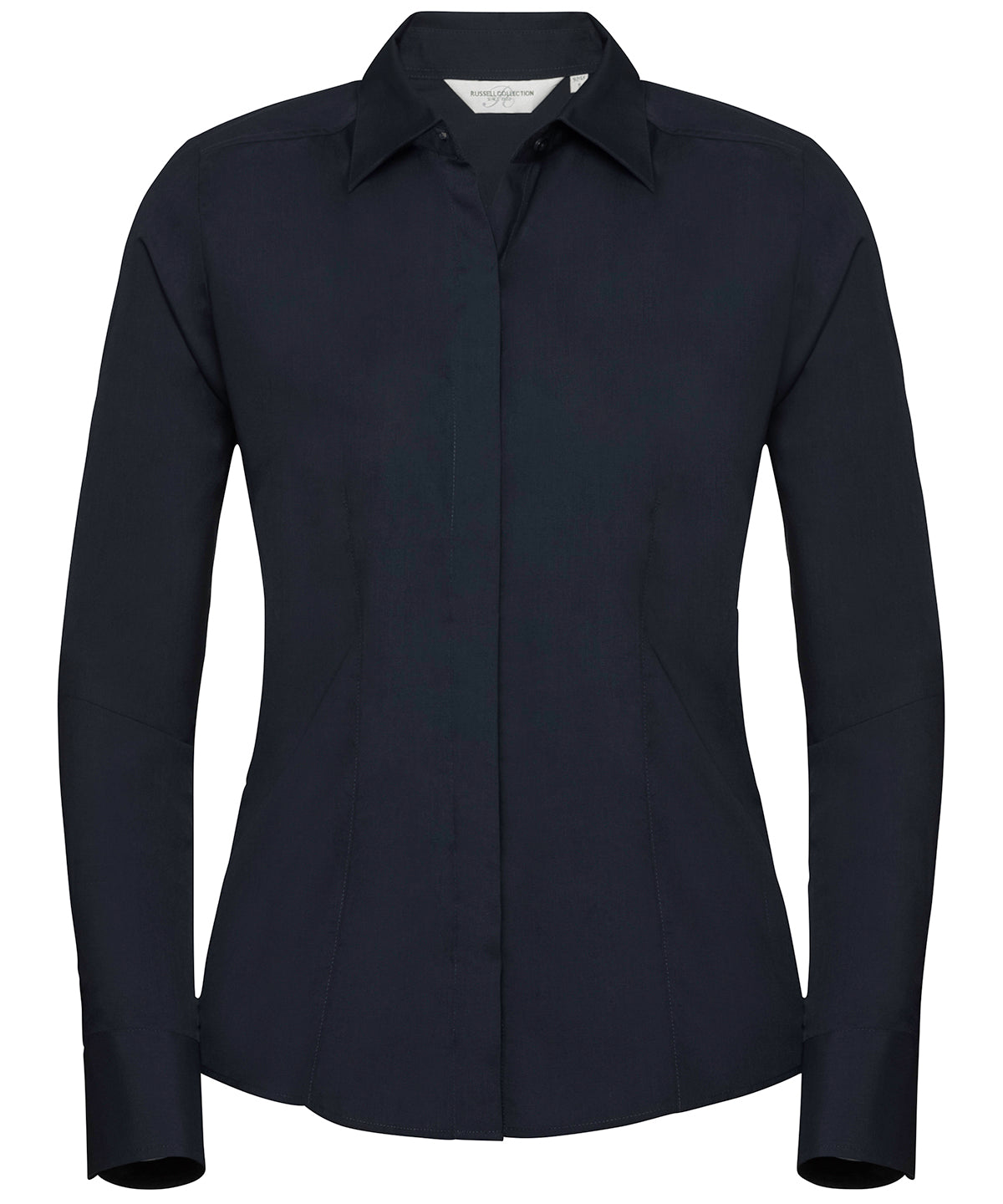 Womens long sleeve polycotton easycare fitted poplin shirt | french navy