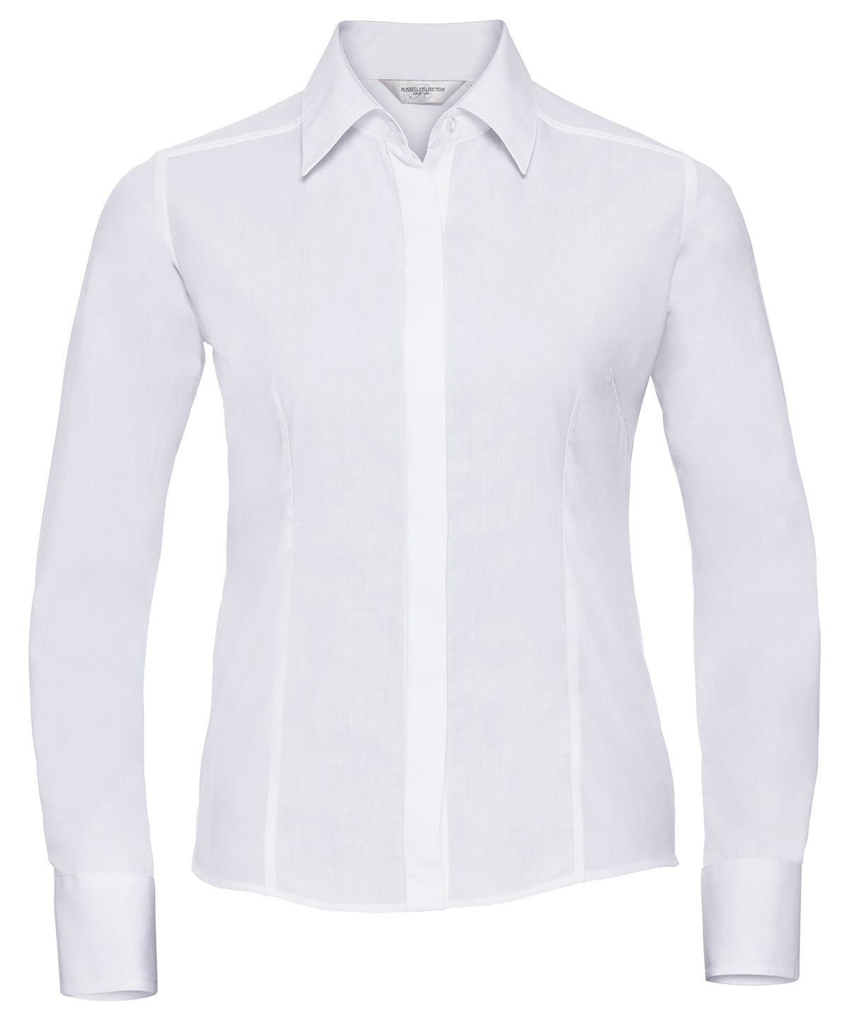 Womens long sleeve polycotton easycare fitted poplin shirt | white