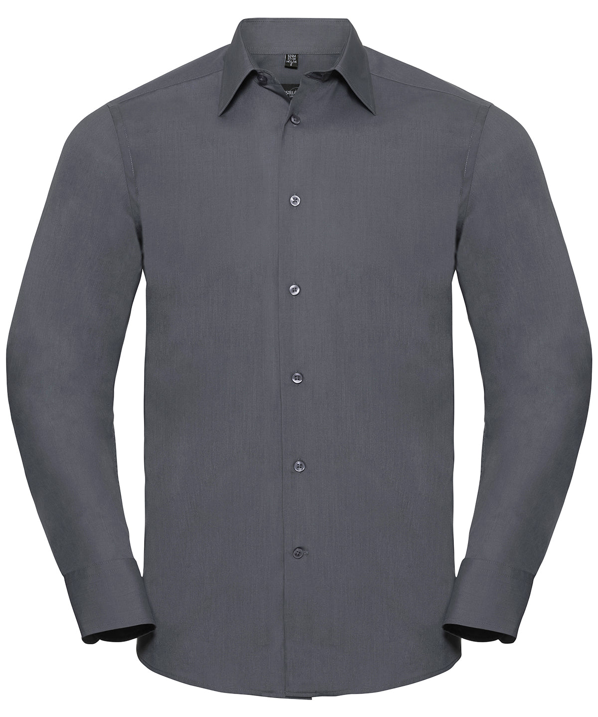 Long sleeve polycotton easycare fitted poplin shirt | convoy grey