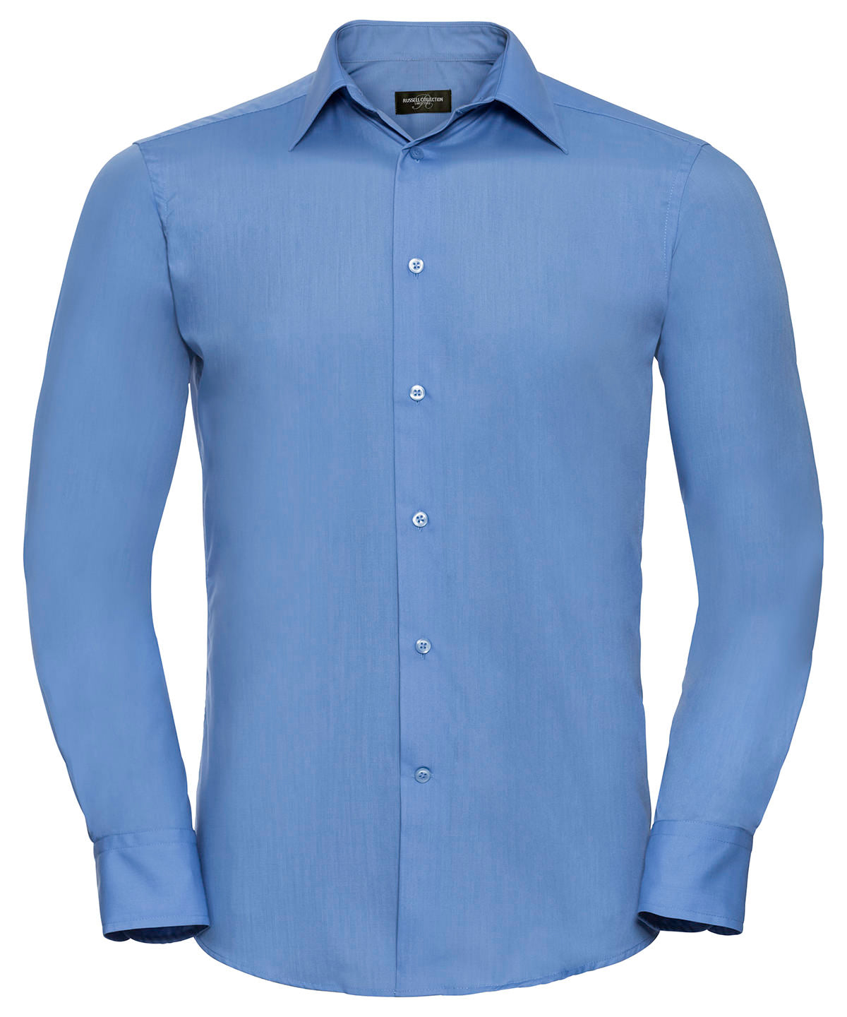 Long sleeve polycotton easycare fitted poplin shirt | corporate blue