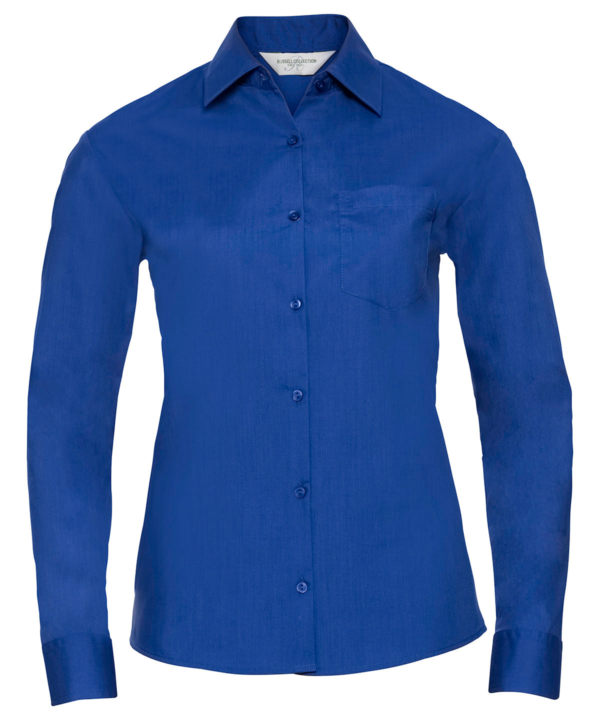 Womens long sleeve polycotton easycare poplin shirt | Bright Royal